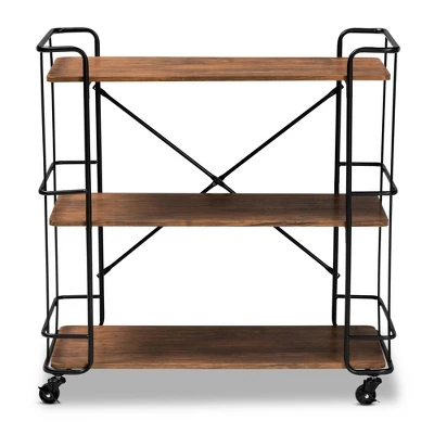 Neal Metal And Wood Kitchen Serving Cart Walnut/Black - Baxton Studio 1 Neal Metal And Wood Kitchen Serving Cart Walnut/Black - Baxton Studio