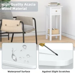 Costway 2 Tier End Bedside Sofa Side Table With Drawer Shelf Acacia Wood Nightstand White 11 Costway 2 Tier End Bedside Sofa Side Table With Drawer Shelf Acacia Wood Nightstand White -Living Space Shop GUEST 2954a62c fdbb 46e8 913b 2298c64426a4