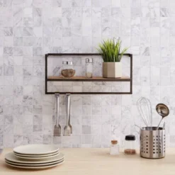 17" X 7.9" Floating Industrial Wood Wall Shelf With Metal Towel Bar Black - Danya B. -Living Space Shop GUEST 29c8bf56 358c 475a b799 ab3f49201c14