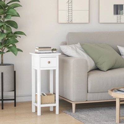 Costway 2 Tier End Bedside Sofa Side Table With Drawer Shelf Acacia Wood Nightstand White 2 Costway 2 Tier End Bedside Sofa Side Table With Drawer Shelf Acacia Wood Nightstand White - Image 2