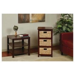 Seabrook ThreeTier Storage Unit With Espresso And Natural Baskets - OSP Home Furnishings -Living Space Shop GUEST 2a73abee 0dd5 4935 b340 49505bcb007e