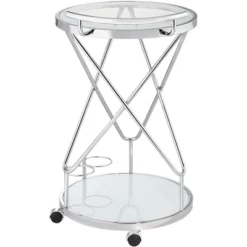 Studio 55D Page 29 1/2" High Glass And Chrome Rolling Serving Bar Cart 13 Studio 55D Page 29 1/2" High Glass And Chrome Rolling Serving Bar Cart -Living Space Shop GUEST 2b385dcf c067 4636 bcd5 ec5d0247f08d