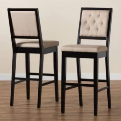 2pc Gideon Fabric Upholstered And Wood Barstool Set Sand/Dark Brown - Baxton Studio -Living Space Shop GUEST 2b43962f 5b4b 4b5a 8bc6 54627508c4a4