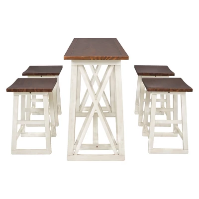 Rustic Wood Counter Height 5-Piece Dining Set With 4 Stools - ModernLuxe 5 Rustic Wood Counter Height 5-Piece Dining Set With 4 Stools - ModernLuxe - Image 5