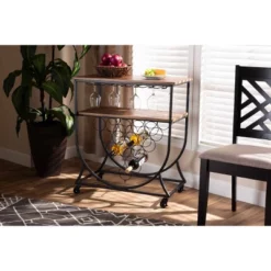 Dania Antique Vintage Industrial Metal And Wood Mobile Wine Bar Cart Black/Walnut - Baxton Studio -Living Space Shop GUEST 2c336a90 0772 4aae 87b4 b7b70e085c56