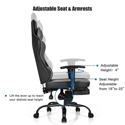 Costway Gaming Chair Racing High Back Office Chair W/ Footrest Black 4 Costway Gaming Chair Racing High Back Office Chair W/ Footrest Black - Image 4