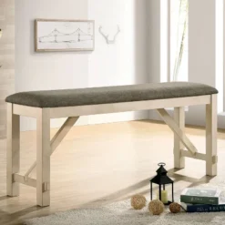 60" Altamont Padded Seat Counter Height Bench Ivory/Gray - HOMES: Inside + Out