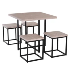 HOMCOM 5 Piece Dining Table Set, Square Kitchen Table Set With Stools For Small Space, Breakfast Nook -Living Space Shop GUEST 2fde4b75 4e66 4599 9e6a 70018af972f6