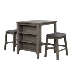 3-Piece Counter Height Dining Table Set With Storage Shelf And Padded Stools-ModernLuxe