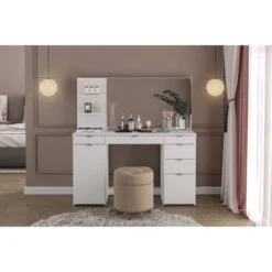 Amelia Vanity Table With Mirror White - Polifurniture -Living Space Shop GUEST 31206edb 870b 4c93 96d3 336c51051914