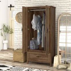 Nurembo 1 Drawer Wardrobe Closet Distressed Walnut - HOMES: Inside + Out -Living Space Shop GUEST 325f4d6f bb7b 4dd4 be44 e536f4355469