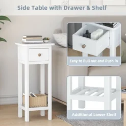 Costway 2 Tier End Bedside Sofa Side Table With Drawer Shelf Acacia Wood Nightstand White 10 Costway 2 Tier End Bedside Sofa Side Table With Drawer Shelf Acacia Wood Nightstand White -Living Space Shop GUEST 332a4048 44cc 43e5 82f1 d7c4b2bd3c16