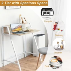 Costway 2 Tier Computer Desk PC Laptop Table Study Writing Home Office Natural -Living Space Shop GUEST 337b22ef e3db 4c9c 9958 090a3d13bff6