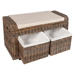 Happimess Palermo 34.50" 2 Drawer Wicker Storage Bench, Gray -Living Space Shop GUEST 35334609 114e 42e9 9323 a9f0d073c853