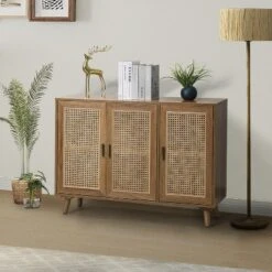 Filippo 3-Door Accent Contemporary Storage Cabinet With Rattan| KARAT HOME