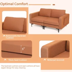 Costway Modern Loveseat Linen Fabric 2-Seat Sofa Couch W/ Side Storage Pocket GreenOrange -Living Space Shop GUEST 37072218 4c6a 4bfc 8fc3 cff00315e5f5