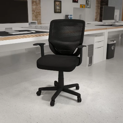Emma And Oliver Mid-Back Black Mesh Tapered Back Swivel Task Office Chair With T-Arms 1 Emma And Oliver Mid-Back Black Mesh Tapered Back Swivel Task Office Chair With T-Arms