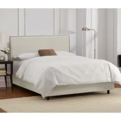 Bella Nail Button Border Bed Talc Linen With Brass - Skyline Furniture