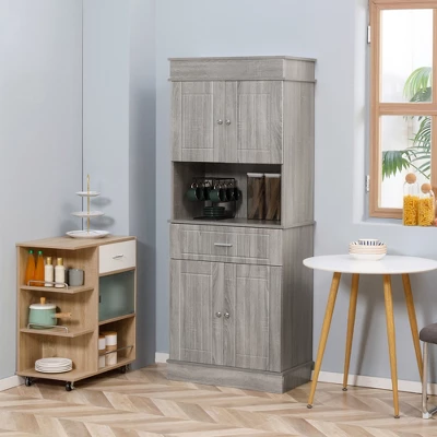 HOMCOM 72" Kitchen Buffet With Hutch, Freestanding Pantry Cupboard With Utility Drawer, 2 Door Cabinets And Countertop, Grey Wood Grain 1 HOMCOM 72" Kitchen Buffet With Hutch, Freestanding Pantry Cupboard With Utility Drawer, 2 Door Cabinets And Countertop, Grey Wood Grain