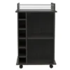 TUHOME Portable Dukat Wine And Liquor Bar Storage Display Cabinet Cart With Glass Door, 4 Wheels, 2 Shelves, And 6 Cubbies