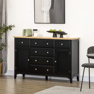 HOMCOM Modern Sideboard With Drawers, Buffet Cabinet With Storage Cabinets, Rubberwood Top For Living Room, Kitchen, TV Stand Up To 60 Inches, Black 2 HOMCOM Modern Sideboard With Drawers, Buffet Cabinet With Storage Cabinets, Rubberwood Top For Living Room, Kitchen, TV Stand Up To 60 Inches, Black - Image 2
