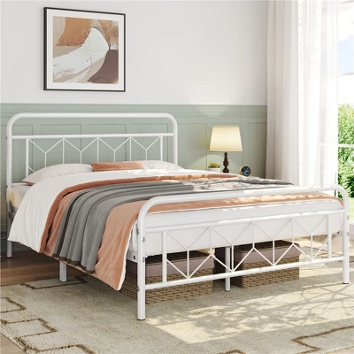Yaheetech Queen Size Vintage Metal Bed Frame With Headboard, White 1 Yaheetech Queen Size Vintage Metal Bed Frame With Headboard, White