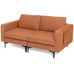 Costway Modern Loveseat Linen Fabric 2-Seat Sofa Couch W/ Side Storage Pocket GreenOrange -Living Space Shop GUEST 3bd25c95 54b8 4580 bdcc f1a4b00b62a3