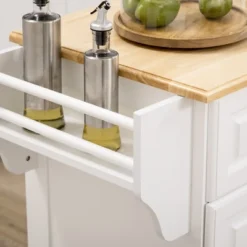 HOMCOM Kitchen Island With Storage Rolling Kitchen Serving Cart With Rubber Wood Top Towel Rack Storage Drawer And Cabinet White -Living Space Shop GUEST 3dd56ce3 d56b 45ac 9710 8a0d0be01258