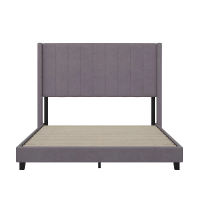 Soren Velvet Upholstered Platform Bed Frame With Wingback Headboard - Taylor & Logan 5 Soren Velvet Upholstered Platform Bed Frame With Wingback Headboard - Taylor & Logan - Image 5