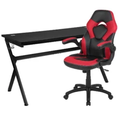 Flash Furniture Gaming Desk And Racing Chair Set With Cup Holder, Headphone Hook And Removable Mouse Pad Top - 2 Wire Management Holes -Living Space Shop GUEST 3f352294 6895 4e31 b2e0 61ec94b05d8d