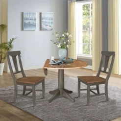 42" Round Dual Drop Leaf Dining Table With 2 Panel Back Chairs Hickory/Washed Coal - International Concepts 11 42" Round Dual Drop Leaf Dining Table With 2 Panel Back Chairs Hickory/Washed Coal - International Concepts -Living Space Shop GUEST 3f47d4f1 e810 4395 8a39 048fa898039c