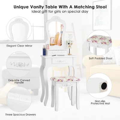 Tangkula Vanity Mirror Makeup Dressing Table Set W/ Stool Drawer Wood Desk 8 Tangkula Vanity Mirror Makeup Dressing Table Set W/ Stool Drawer Wood Desk - Image 8