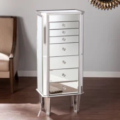 Melanie 7 Drawer Glam Jewelry Armoire Mirrored/Brushed - Aiden Lane -Living Space Shop GUEST 3fda2f88 dced 4a1e 9873 2da3bb179c28
