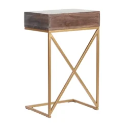 Bucyrus Rustic Glam Handcrafted Acacia Wood C Shaped Side Table Dark Brown/Gold - Christopher Knight Home -Living Space Shop GUEST 4028a3c5 68c9 4450 821f ee1f6f659379