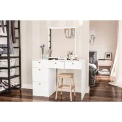 Nevada Vanity With Mirror White - Polifurniture -Living Space Shop GUEST 426ef8d5 8cce 4b24 8d82 c266dc2437e2
