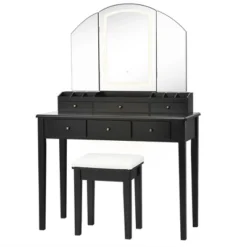 Costway Vanity Table Stool Set Large Tri-folding Lighted Mirror 6 Drawer Dresser WhiteBlack 20 Costway Vanity Table Stool Set Large Tri-folding Lighted Mirror 6 Drawer Dresser WhiteBlack -Living Space Shop GUEST 43680495 703d 4a6f 9cf9 2cda55196efa