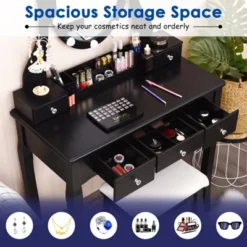 Tangkula Vanity Table Makeup Dresser Desk W/LED Light Drawers & Stool Black/Brown/White 14 Tangkula Vanity Table Makeup Dresser Desk W/LED Light Drawers & Stool Black/Brown/White -Living Space Shop GUEST 43696e35 bea9 4b06 9244 30ea7b6d3586
