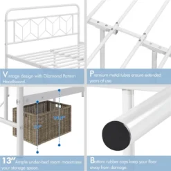 Yaheetech Queen Size Vintage Metal Bed Frame With Headboard, White 8 Yaheetech Queen Size Vintage Metal Bed Frame With Headboard, White -Living Space Shop GUEST 43f2bc2a 655d 49ef ab5b 839b579d9390