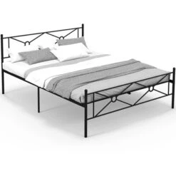 Costway Full/Queen Size Metal Platform Bed Frame W/ Headboard Mattress Foundation -Living Space Shop GUEST 4645bce3 99d7 4a8e bc1e d47255e9c7f1