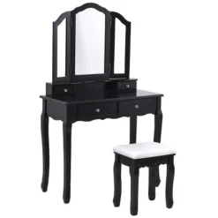 Tangkula Removable Tri-folding Mirror Vanity Table Unit Makeup Set W/ Stool & 4 Drawers 13 Tangkula Removable Tri-folding Mirror Vanity Table Unit Makeup Set W/ Stool & 4 Drawers -Living Space Shop GUEST 471c79b7 81ec 4e68 96a3 0a1bf8092cc1