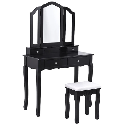 Tangkula Removable Tri-folding Mirror Vanity Table Unit Makeup Set W/ Stool & 4 Drawers 7 Tangkula Removable Tri-folding Mirror Vanity Table Unit Makeup Set W/ Stool & 4 Drawers - Image 7
