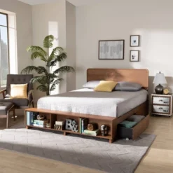 4 Drawer Vita Modern Transitional Wood Platform Storage Bed Walnut/Brown - Baxton Studio -Living Space Shop GUEST 473820d3 2b6f 4cdf 8401 9615bd47fdbe