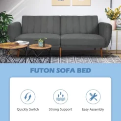 Costway Convertible Futon Sofa Bed Adjustable Couch Sleeper W/ Wood Legs NavyGreyYellow -Living Space Shop GUEST 48088581 845c 4cd4 bb96 ff5e9dd30d2c