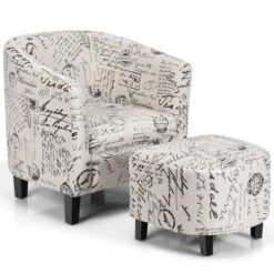 Costway Barrel Modern Accent Tub Upholstered Chair French Print W/ Ottoman -Living Space Shop GUEST 485ccb98 d79d 4129 a2df a429b0dc451d