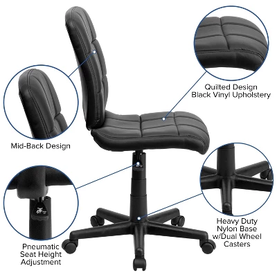 Mid-Back Quilted Vinyl Swivel Task Chair - Riverstone Furniture 6 Mid-Back Quilted Vinyl Swivel Task Chair - Riverstone Furniture - Image 6