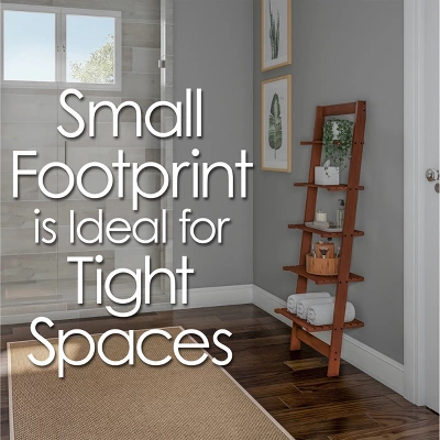 Hastings Home 5-Tier Wooden Ladder-Style Bookcase, Walnut Finish 3 Hastings Home 5-Tier Wooden Ladder-Style Bookcase, Walnut Finish - Image 3