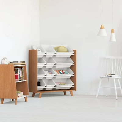 Morgan Mid-Century 12 Bin Toy Storage Wood/White - Humble Crew 4 Morgan Mid-Century 12 Bin Toy Storage Wood/White - Humble Crew - Image 4