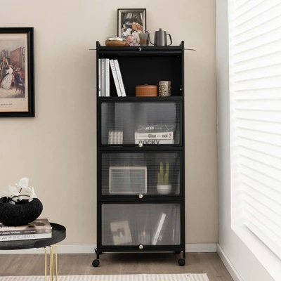 Costway 5-Tier Kitchen Baker's Rack Storage Cabinet Mobile Microwave Stand Flip-up Doors 4 Costway 5-Tier Kitchen Baker's Rack Storage Cabinet Mobile Microwave Stand Flip-up Doors - Image 4