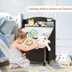 Costway Kids Wooden Toy Storage Unit Organizer W/Rolling Toy Box & Plastic Bins NaturalEspresso -Living Space Shop GUEST 4fc34305 9481 40cd bed5 35dcd736d6c9