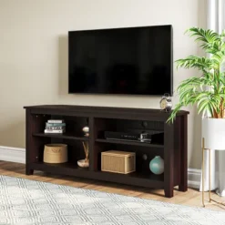 Entertainment Center - TV Stand Supports Up To 65-inch TVs - Traditional Design With 4 Cubbies And 2 Shelves By Lavish Home (Espresso) -Living Space Shop GUEST 509a4861 20a2 469d 80e6 d98d2ab17708